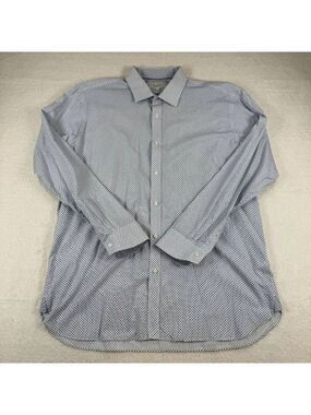 Ted Baker Dress Shirt Mens Size 17 Blue Geometric Cotton Classic Fit Long Sleeve